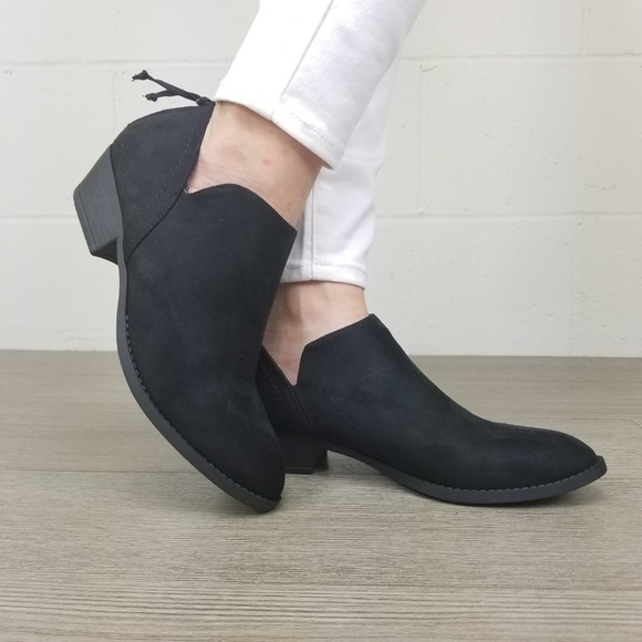 Black Vegan Suede Ankle Booties -N - Picture 3 of 6